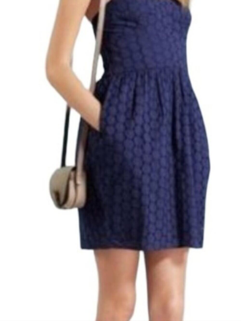 GAP Navy Blue "Emily" Eyelet Strapless Dress with Pockets